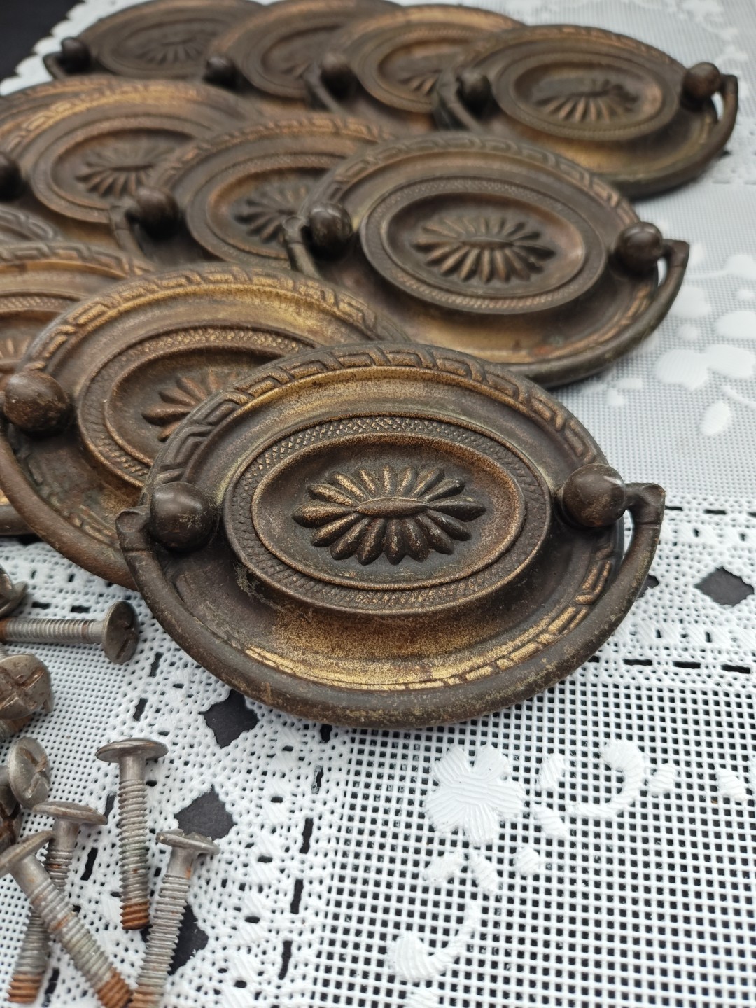 Antique French Style Drawer Pulls 3.25” Nickel Plated Steel Set of 12