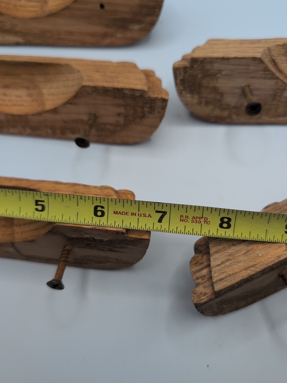 Vintage Art Deco Style Wood Oak Desk Drawer Pulls Handles Ornate Carved Lot of 6