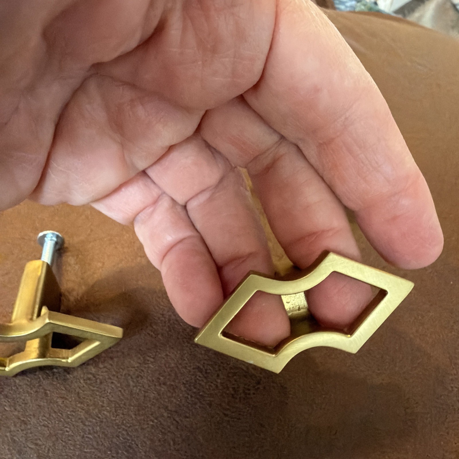 Vintage Set of 6 Solid Brass Geometric Cabinet Drawer Pulls MCM