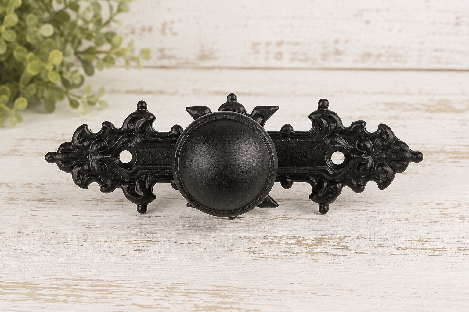 Black Metal Knob With Ornate Backplate Antique Style Metal Drawer Cabinet Pulls
