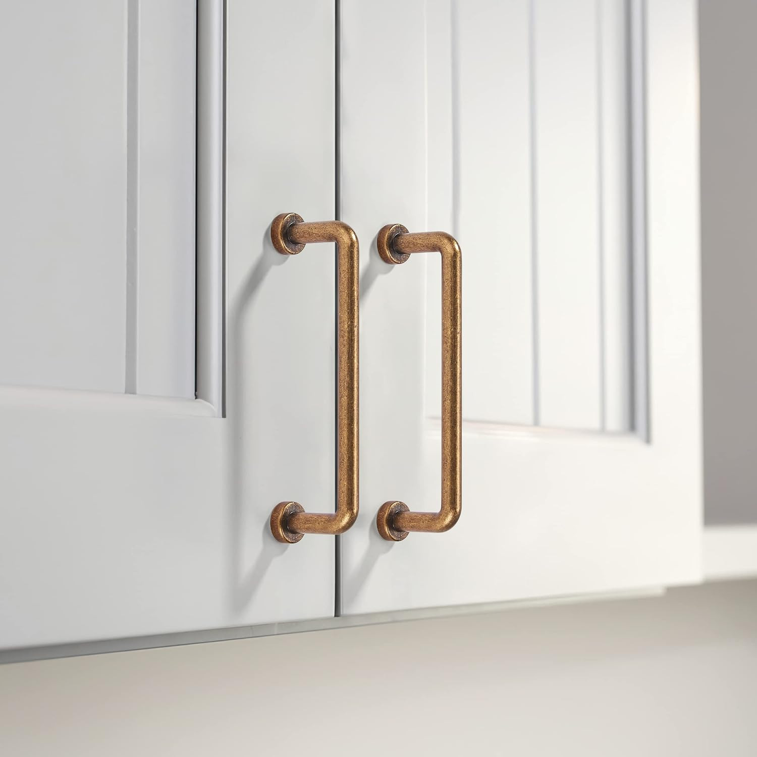 8 Pack Antique Brass Cabinet Pull Handles 3″ Hole Center Vintage Drawer Hardware
