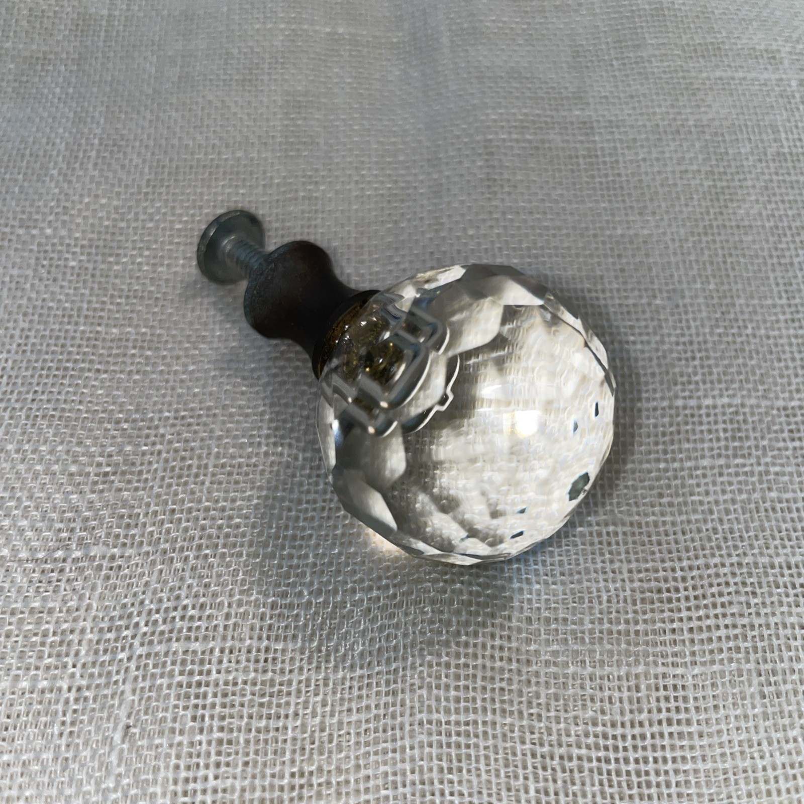 Vtg Faceted Crystal Glass Orb Drawer Pull Hardware Handle Knob Victorian 1.5″