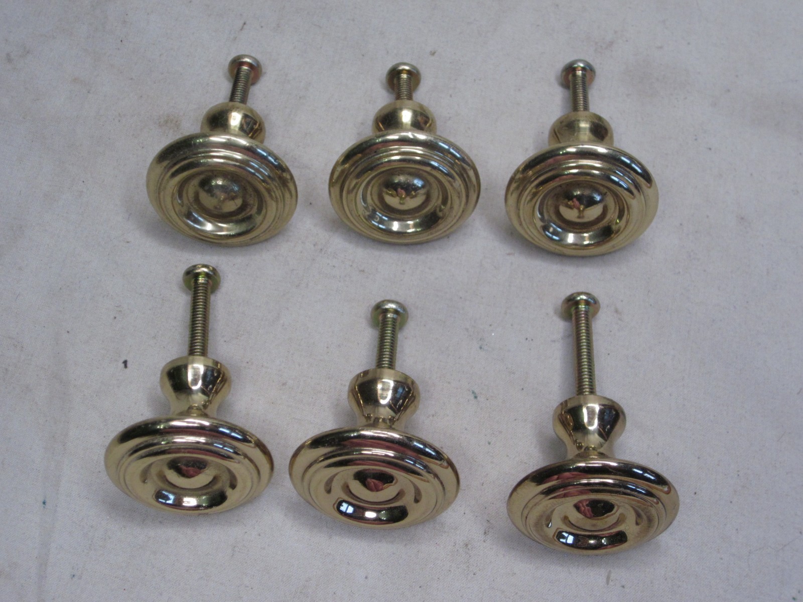 6 vintage solid brass round pull knobs knob handles handle cabinet drawer pulls