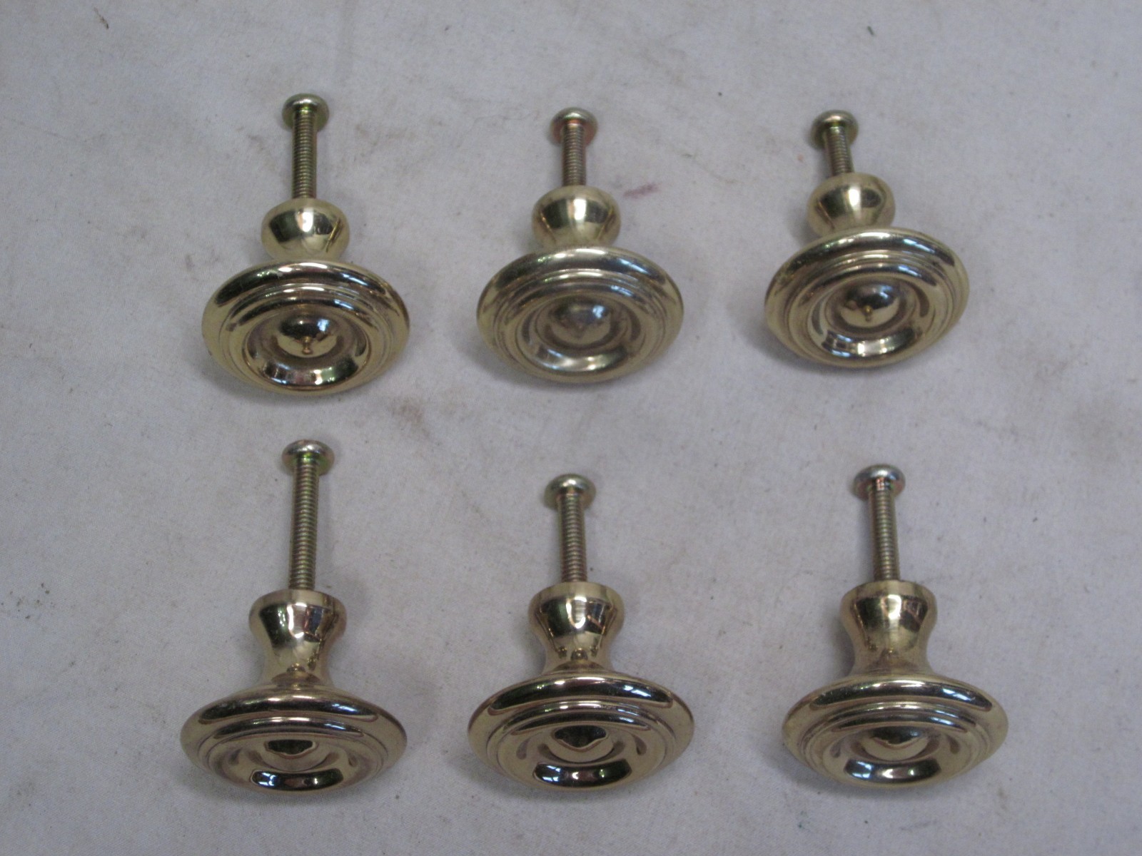 6 vintage solid brass round pull knobs knob handles handle cabinet drawer pulls