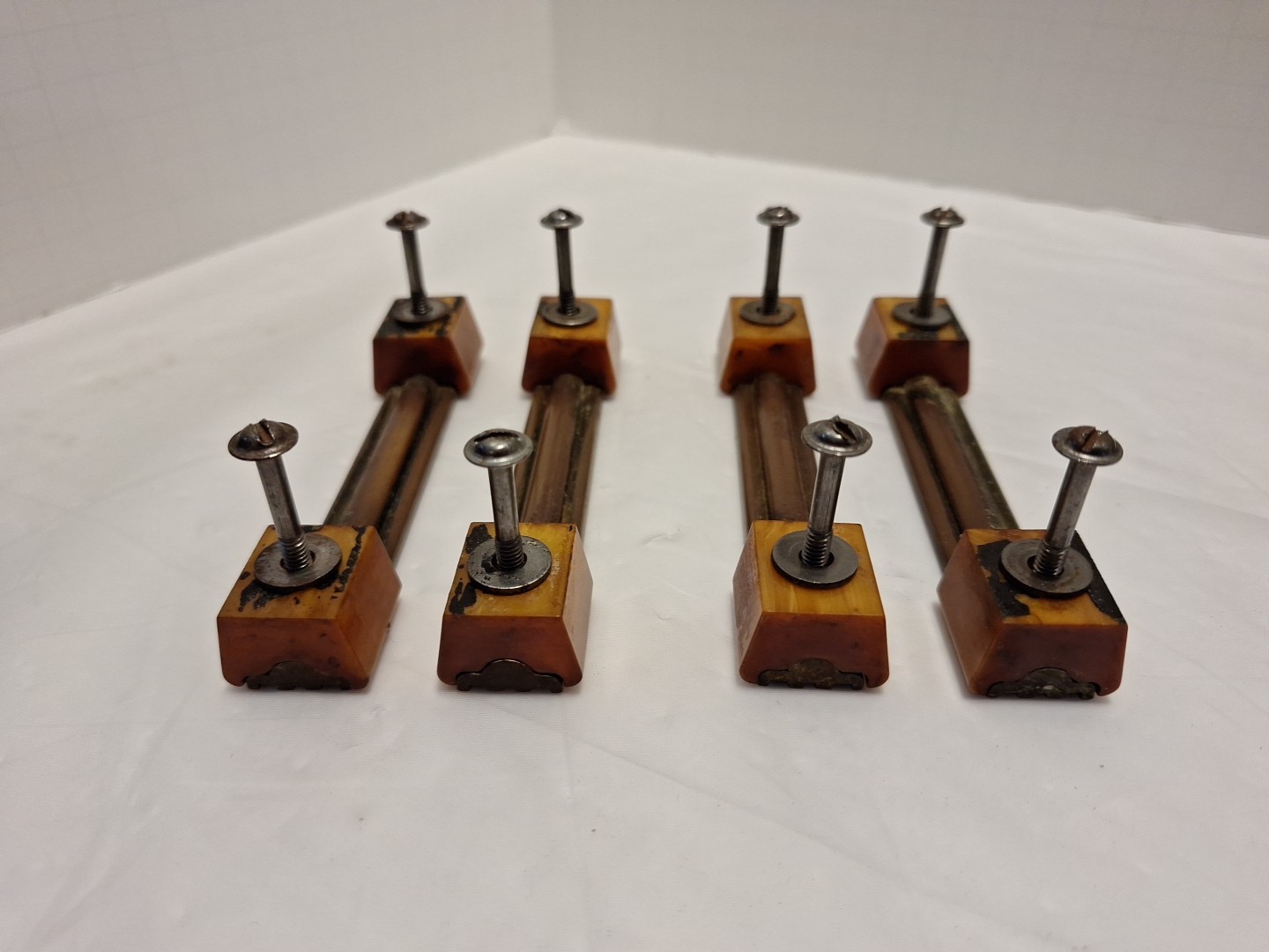 Set of 7 Pulls Butterscotch Solid Brass Bakelite Art Deco MCM Vintage Read Pics
