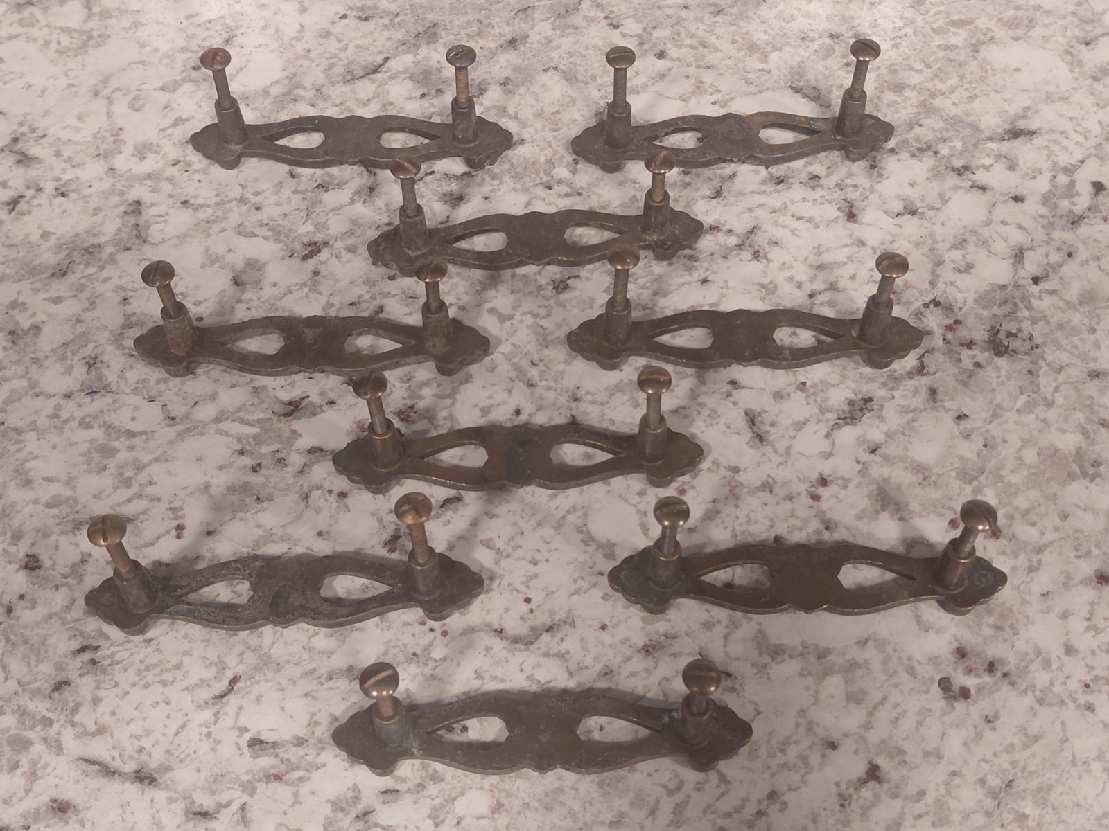Vintage Ornate Antique Brass Drawer Cabinet Pulls Handles Lot Of 9 With Screws