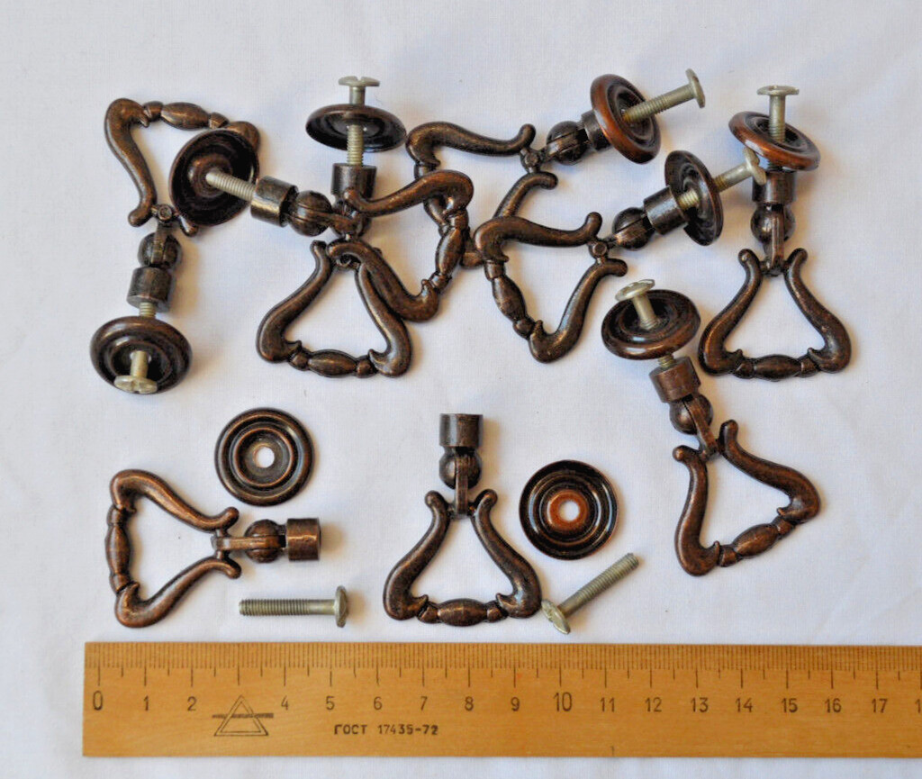 Soviet Drawer Handles vintage Set 9x USSR Furniture fittings Cabinet Pulls Knobs