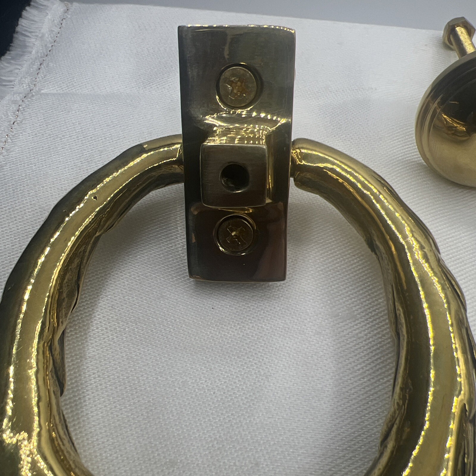 Brass French Victorian Knocker Drop Ring 4” Diameter Drawer pull Knob Set Of 2
