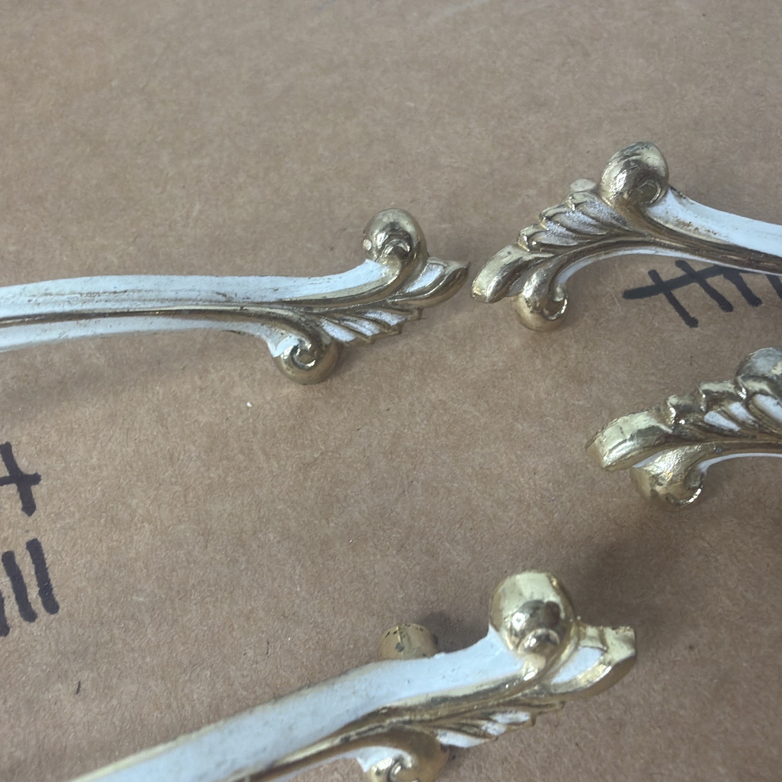 6 Vintage JB French Provincial MCM Antique Brass w/ White Drawer Pulls