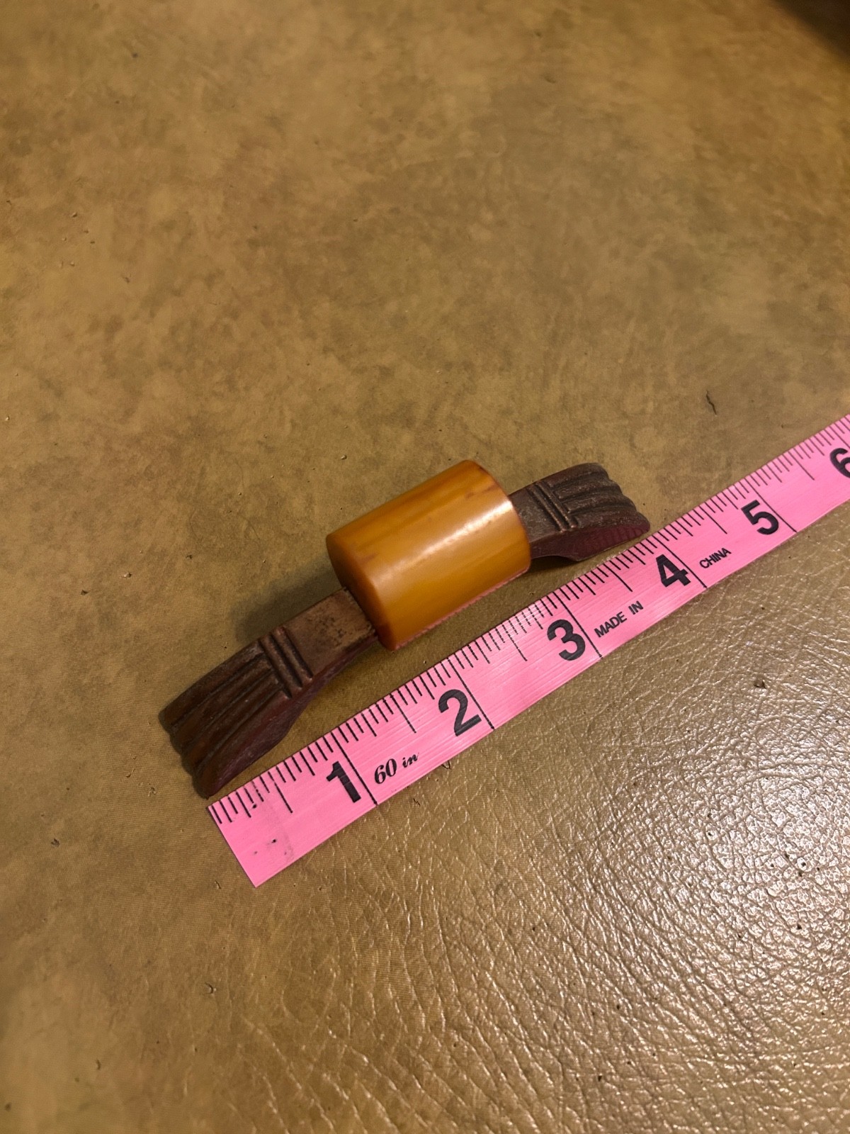 Vintage Art Deco Brass Drawer Pulls w/ Butterscotch Bakelite 4″ Set of 2
