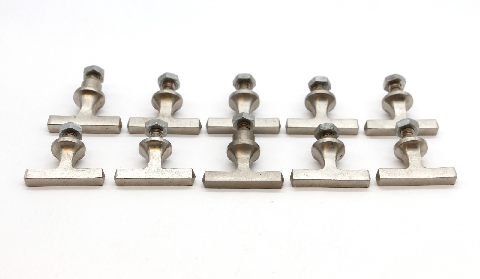 Set of 10 Vintage Modern T Shaped Brushed Nickel Drawer Cabinet Knobs