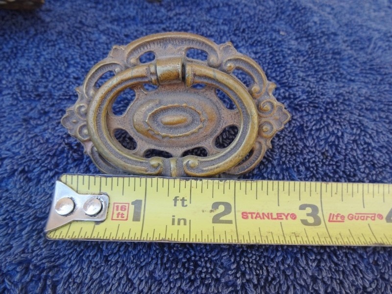 Vintage KBC Cast Brass Ornate Drawer Pulls Lot of 6 Drop Bail w/Mount Screws