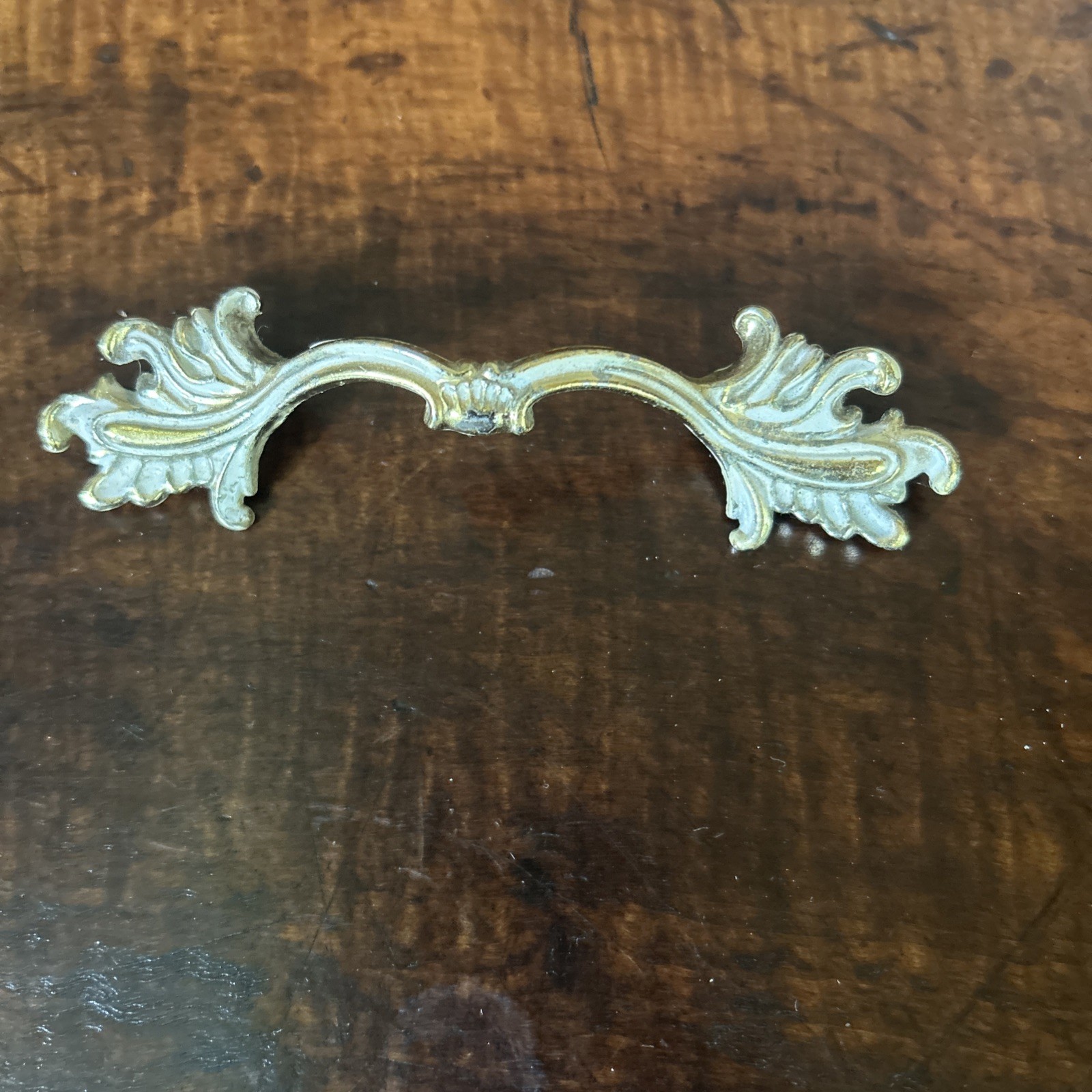6 Vintage NOS Ajax Drawer Pulls Handles Scroll White Gold Ornate Hardware 990