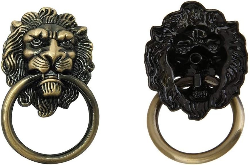 6 Pcs Lion Head Knobs Pull, Antique Bronze Ring Pull Handles for Dresser Drawers