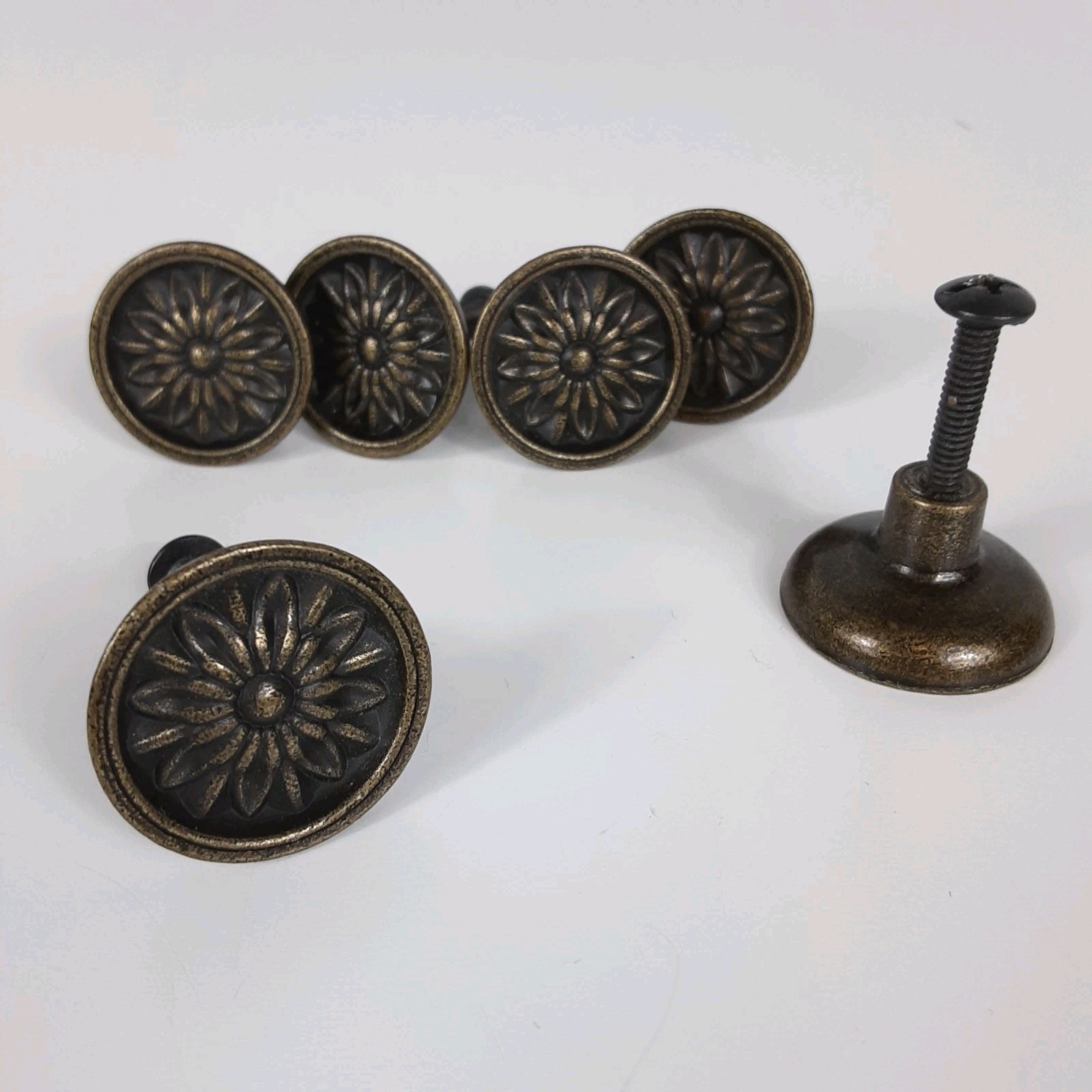 Six Drawer Door Pulls Knobs Vintage Bronze Metal with Screws