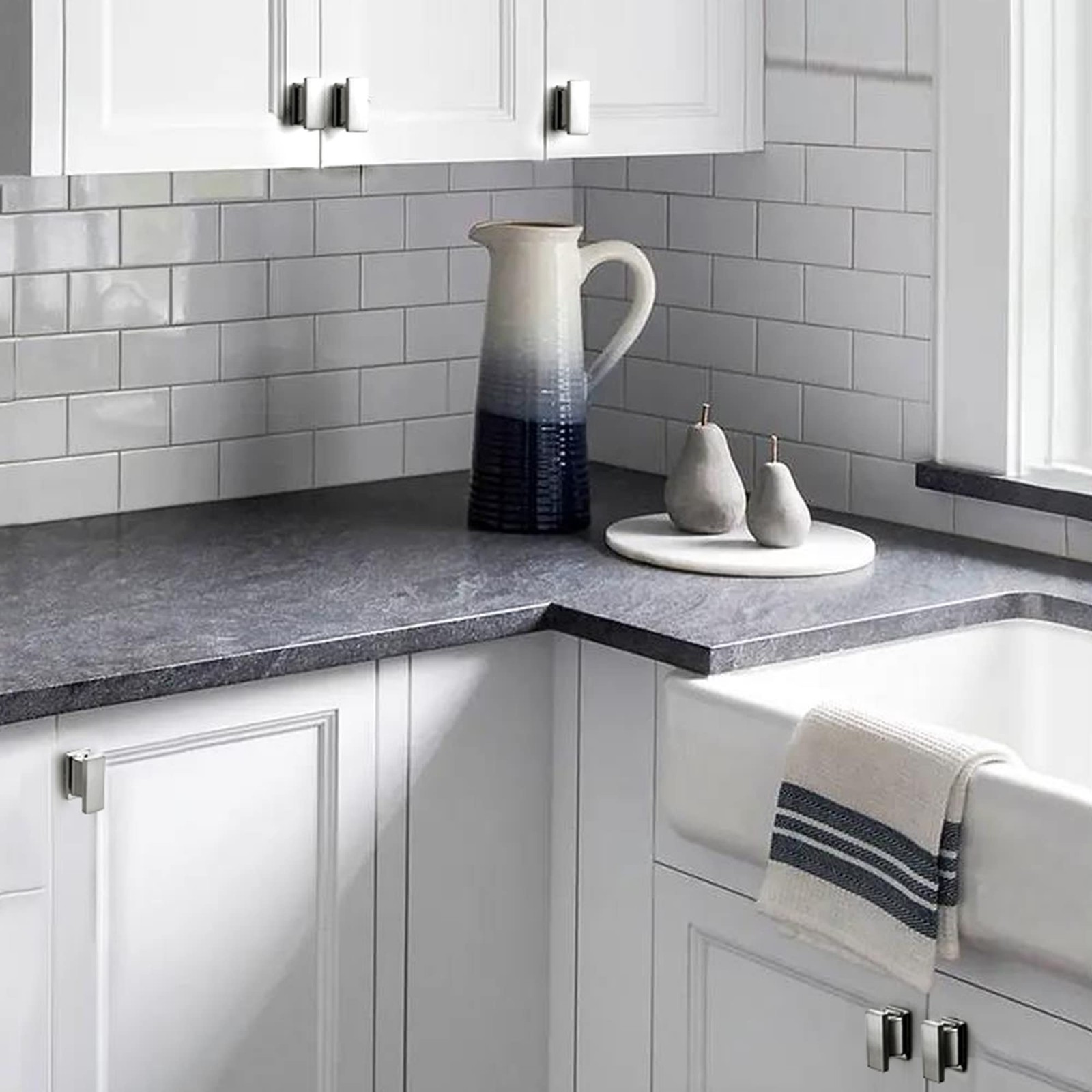 VEHCIL 20 Pack Square Cabinet Knobs Brushed Nickel, Single Hole Silver Kitche…