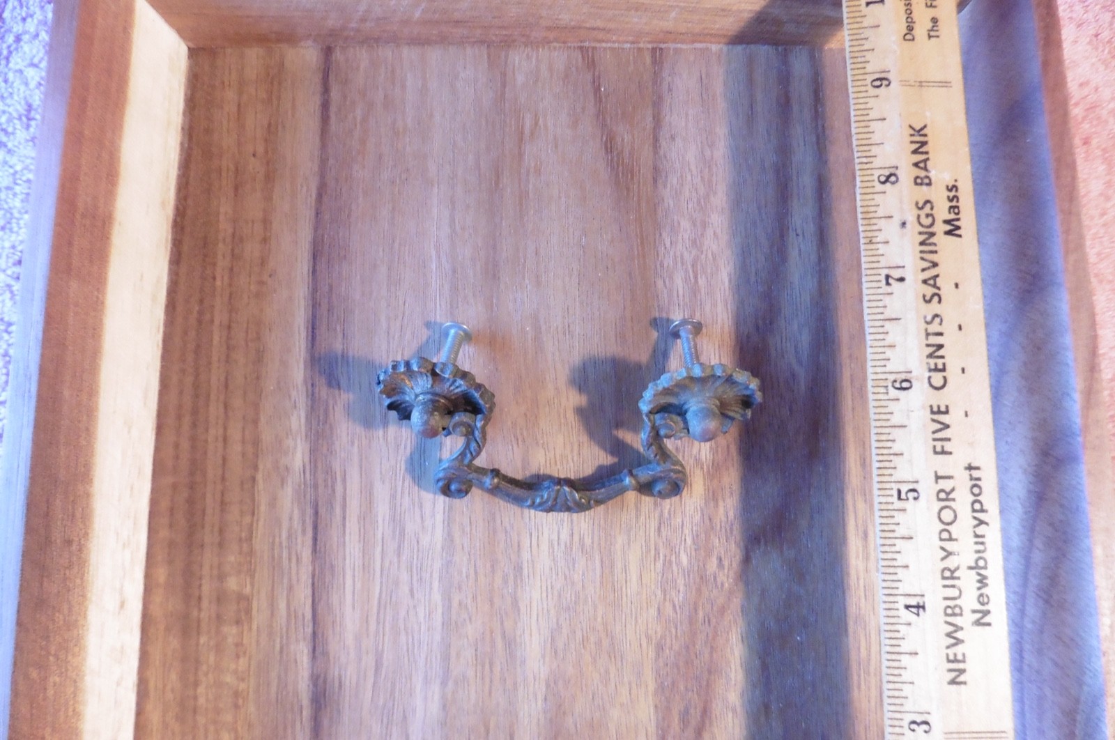 Antique 3 Part French Rococo Ornate Cast Brass Drop Drawer Pull Art Nouveau