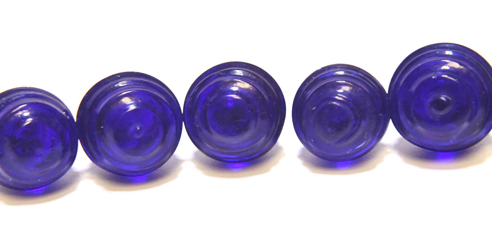 RARE 6 VINTAGE COBALT BLUE GLASS DRAWER PULLS KNOBS