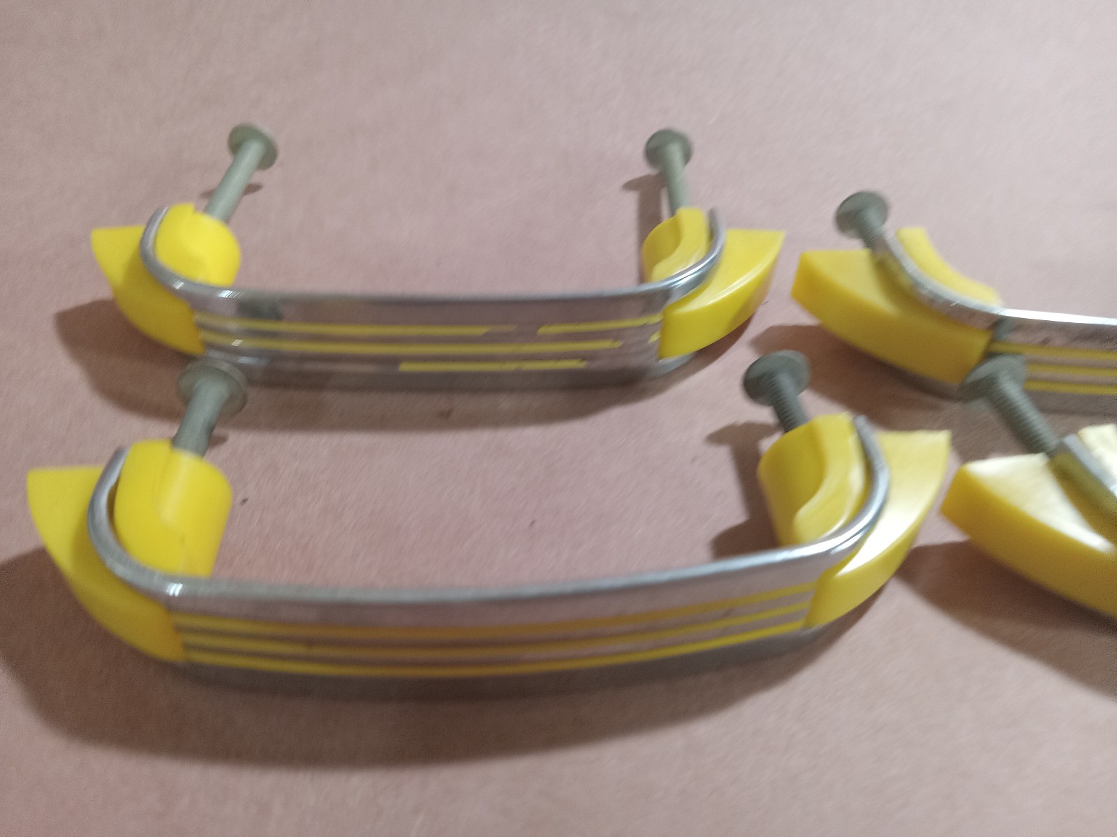 Lot of 6 VTG Art Deco Drawer Pulls Yellow Plastic 1930’s Streamline Moderne