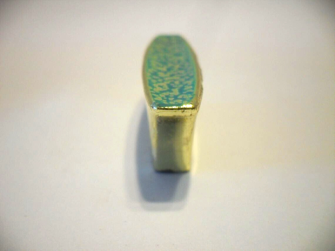 Vintage Nos Brass & Turquoise Drawer Knob Wedge Shaped Cabinet Pull Medalist