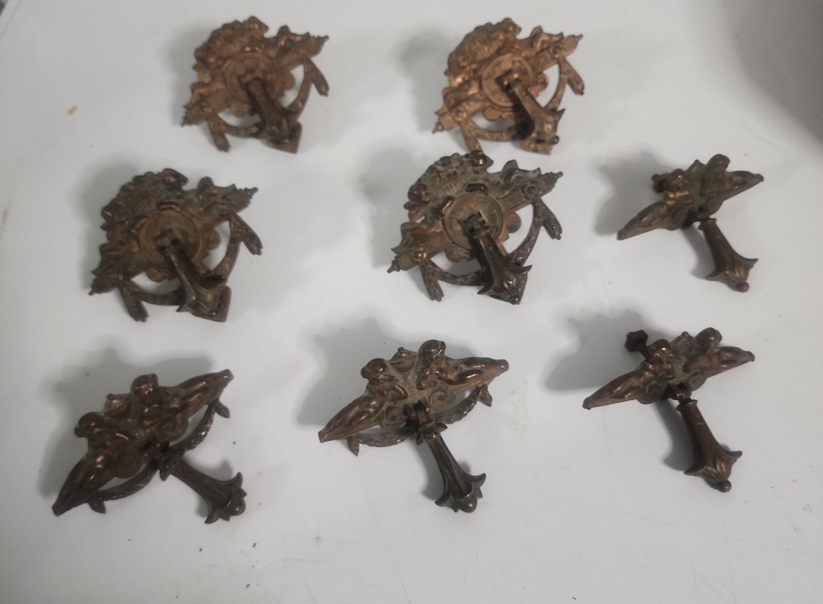 ULTRA RARE Set of 8 Antique 19th-Century French Rococo Bronze Putti Pulls