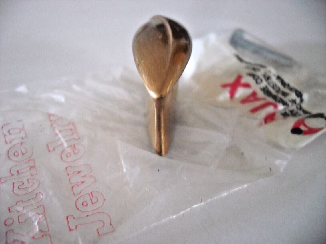 Vintage Nos Satin Brass Drawer Knob 1/2″x2-1/8″ Eye Shaped Cabinet Pull Ajax