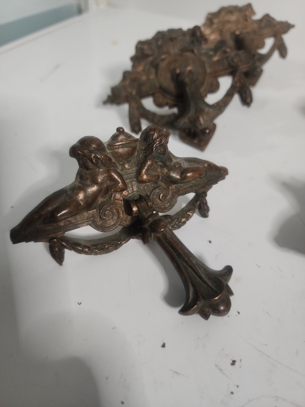 ULTRA RARE Set of 8 Antique 19th-Century French Rococo Bronze Putti Pulls