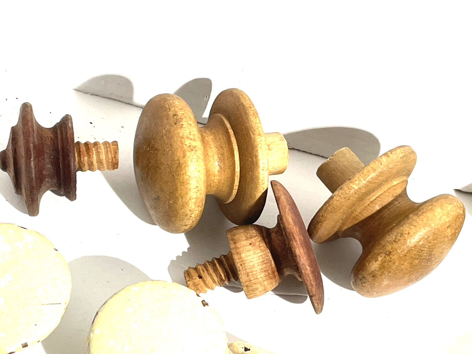Vin. 1800’s~1920’s Salvaged Lot 52 Round, Square & Odd Wooden Drawer Pull Knobs