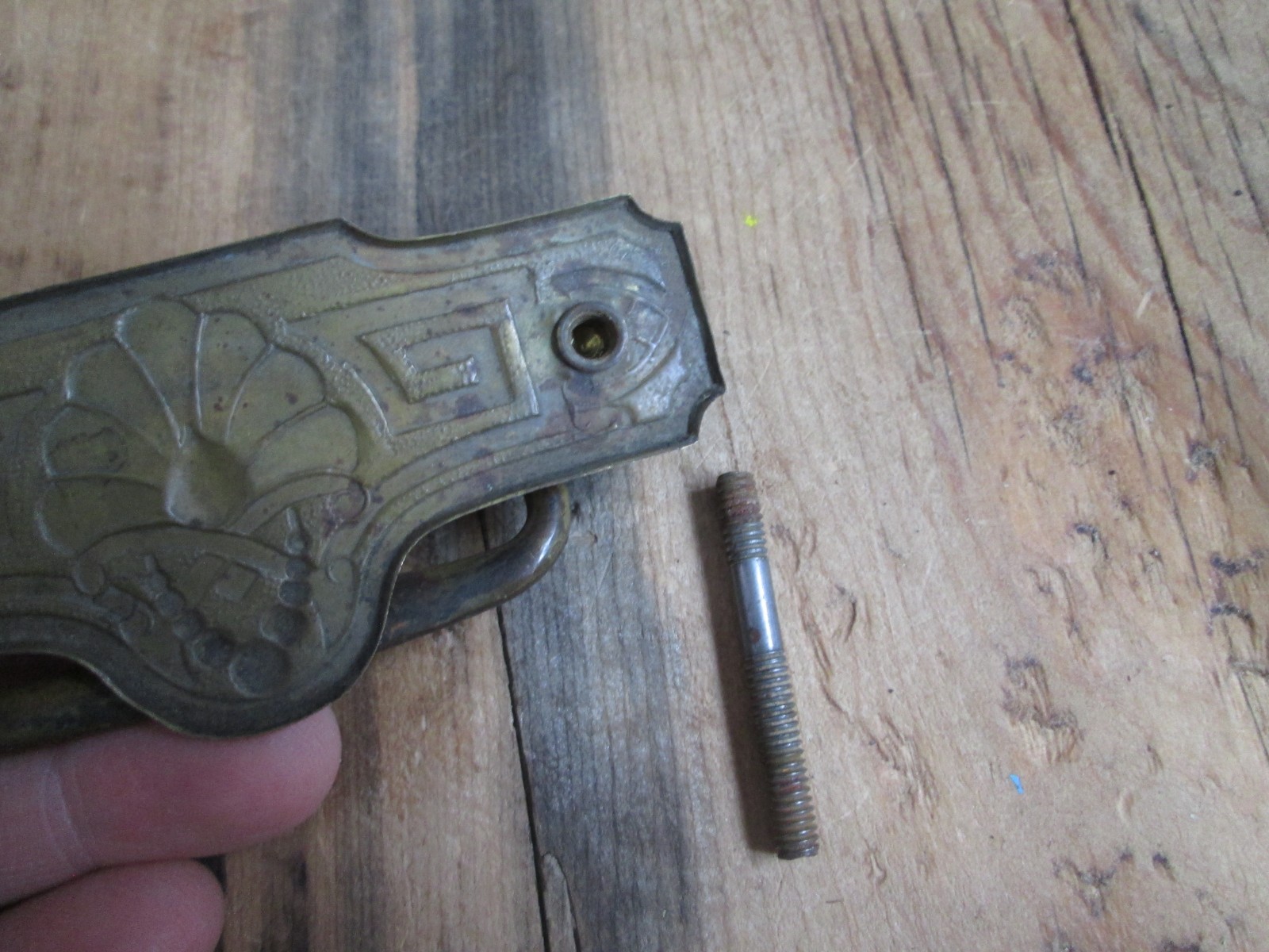 Vintage Drawer Pull Drop Bail Antique Brass Pull Cabinet Acorn Floral Pressed