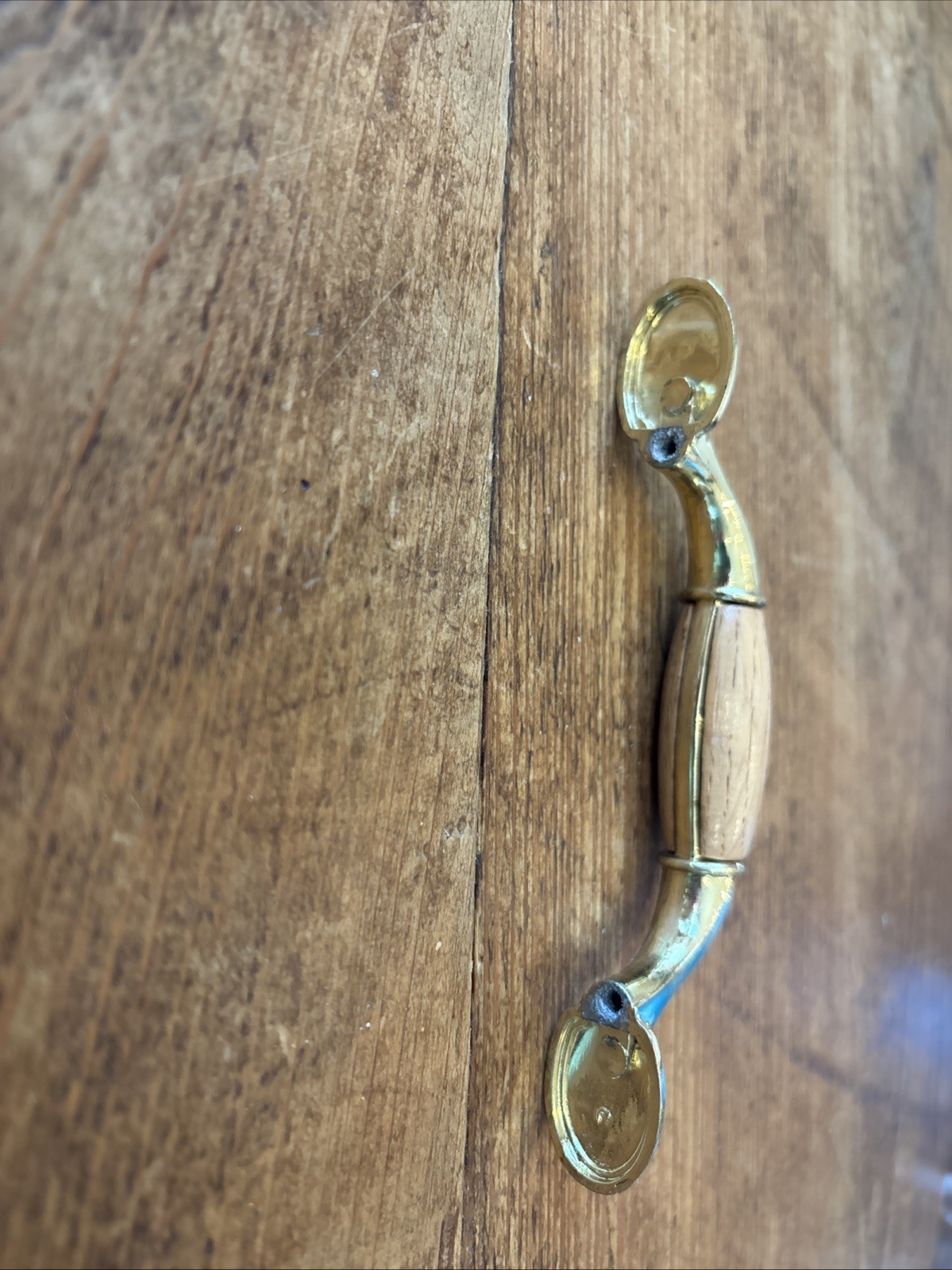 5 Drawer Pull Handles Brass & Wood Fixed Grip 5″ Wide
