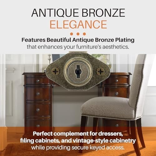 2 Pack Antique Bronze Drawer Locks with Keys – Secure Cabinet Locks for Dresser