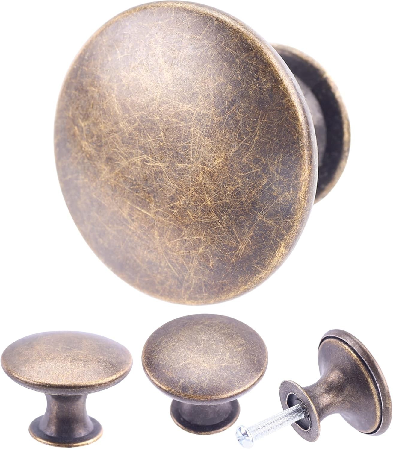 Classic 6 Pack Antique Brass Drawer Pulls – Easy Install Knobs with Screws