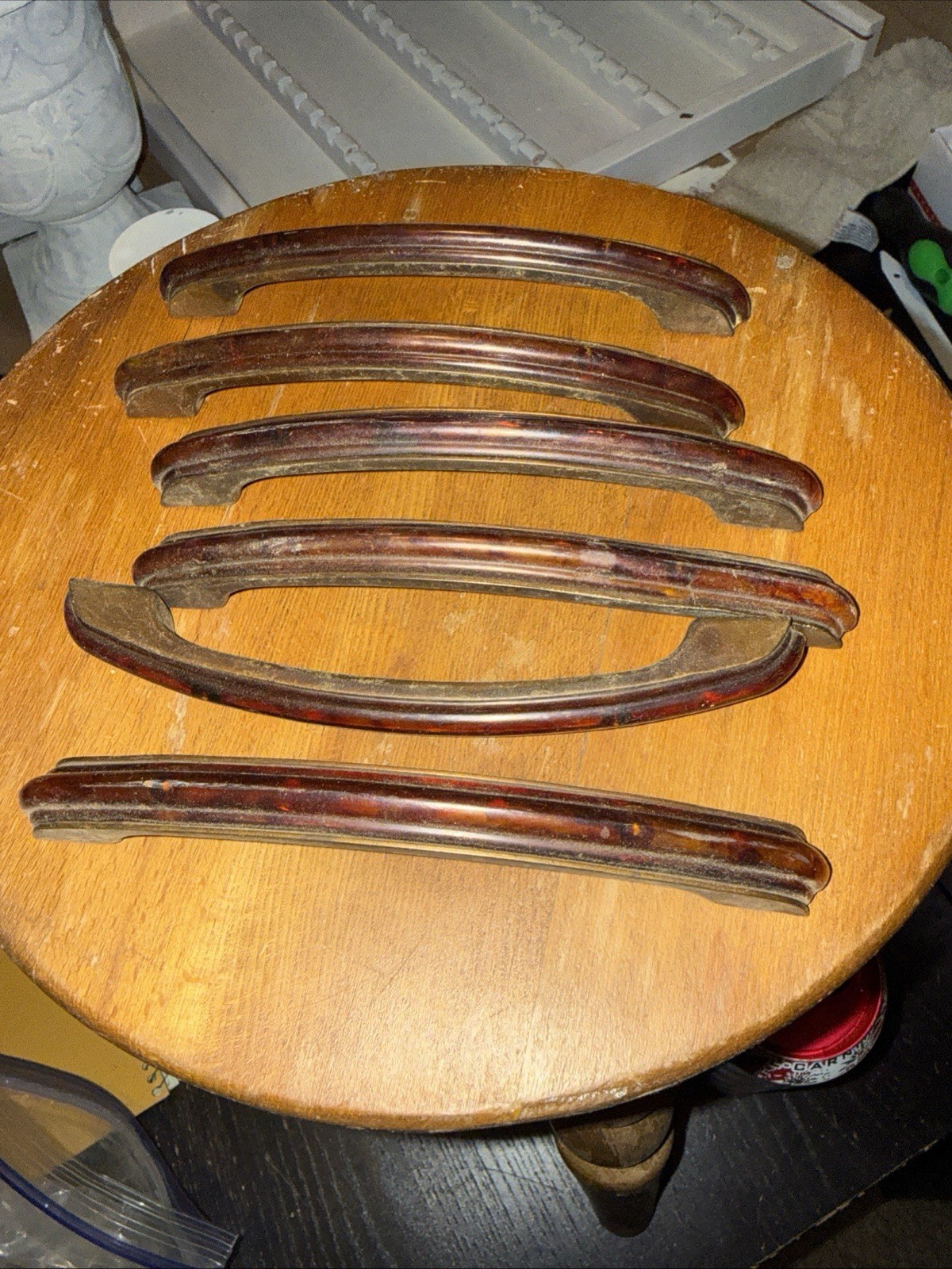 Set of 6 Art Deco Bakelite & Brass Drawer Pulls / Handles. Original Screws Incl