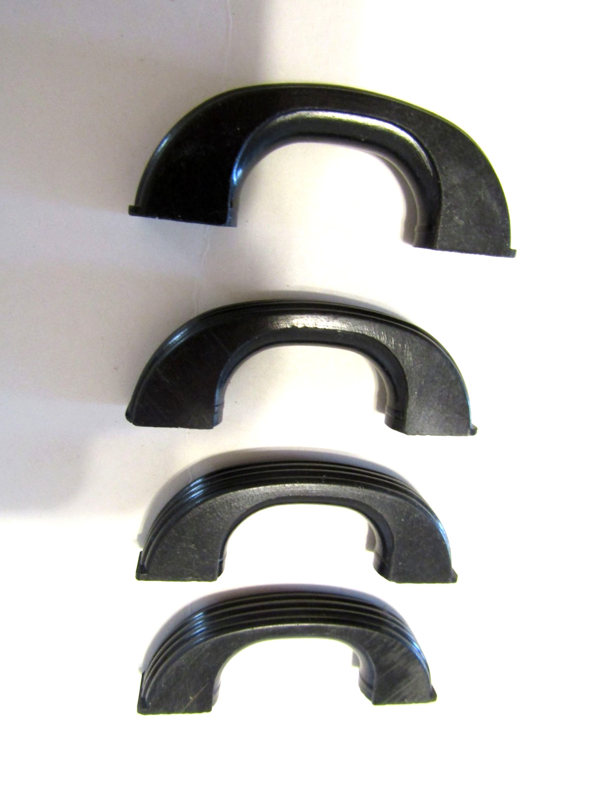 Four Vintage Black Bakelite Ribbed Drawer Pulls Cabinet Door Handles Art Deco