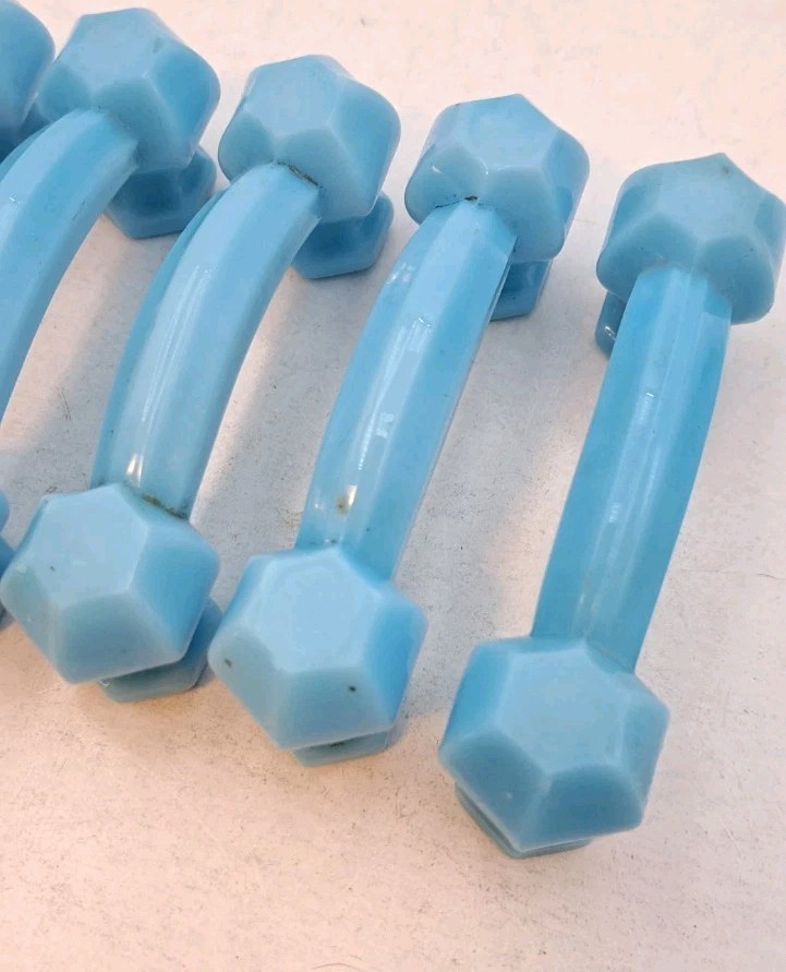 Antique Blue Milk Glass Handles Depression Glass Drawer Handle Hardware Lot of 6