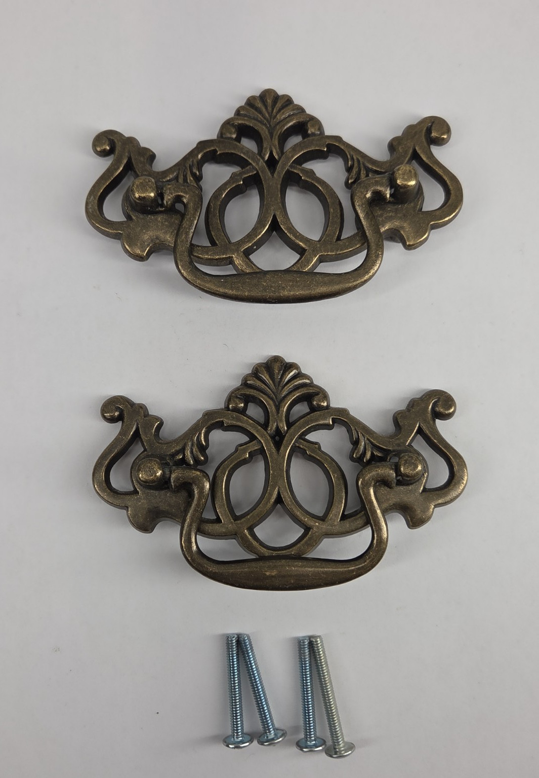 Vintage Lot of 2 Chippendale Pierced Batwing Drawer Pull Handles Brass Pulls