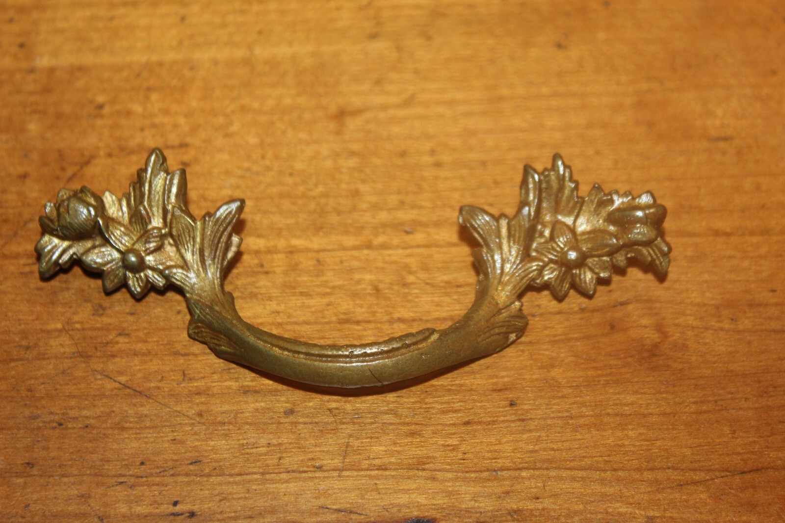Ornate French Provincial Drawer Pull in Cast Bronze Unmarked Natural Patina J-5