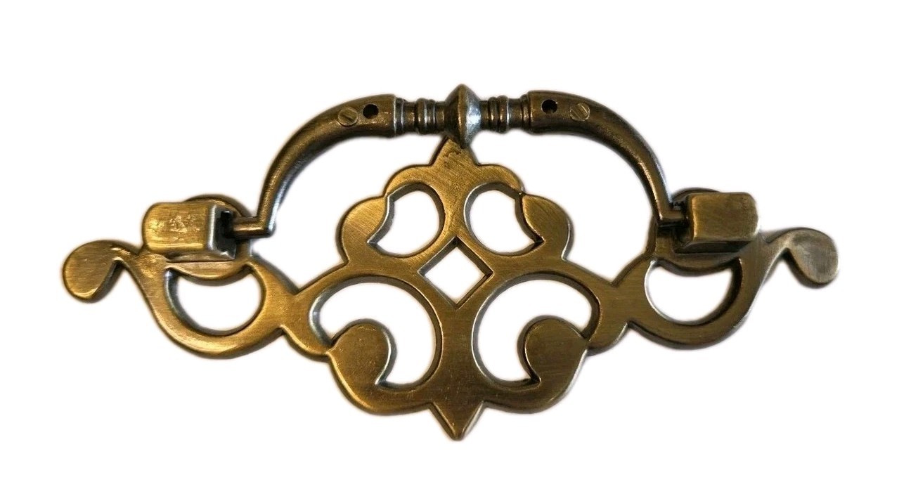 VTG Antique Brass Chippendale Style Drop Ball Drawer Pulls Set Of 9 New W/Screws