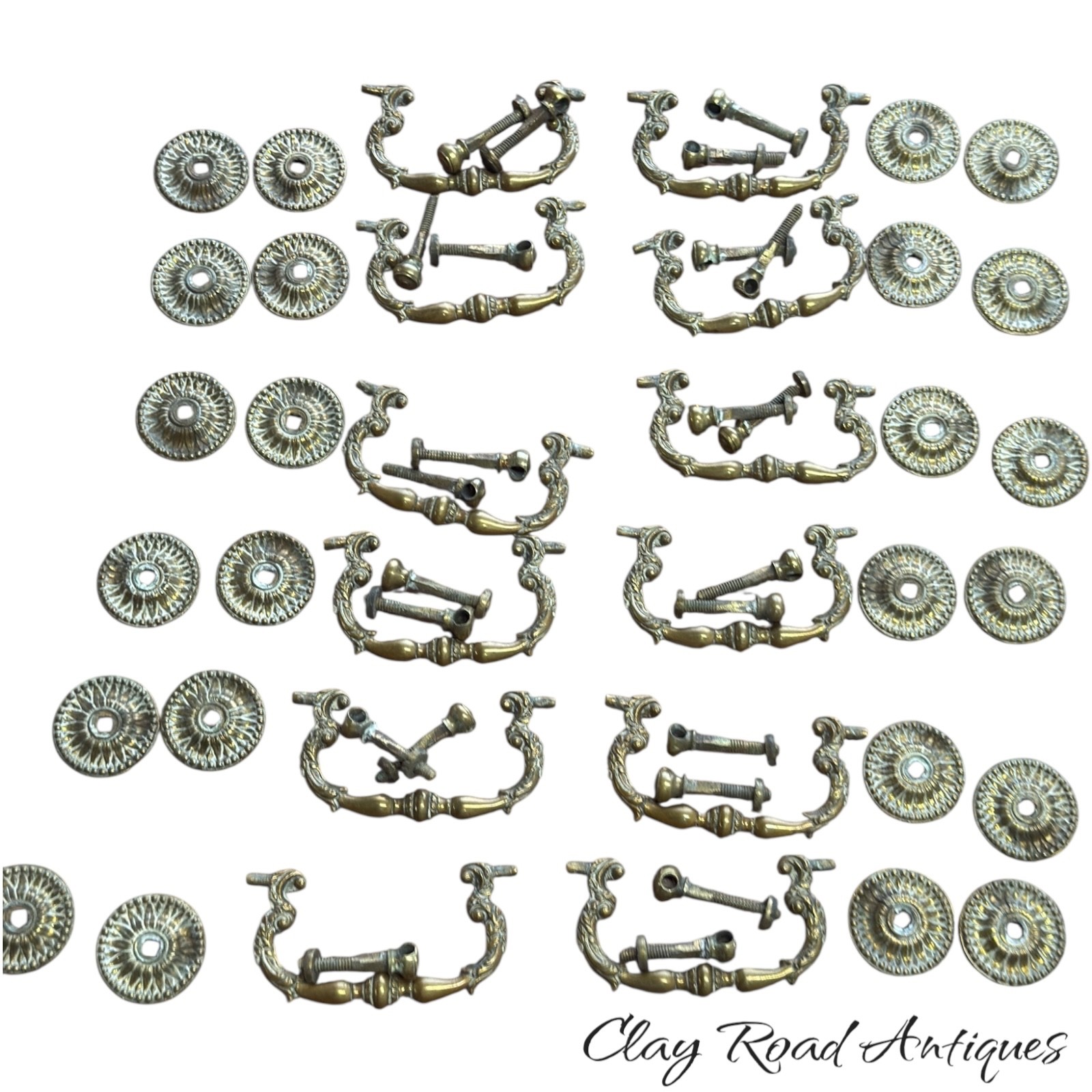 Antique Georgian bronze brass hardware chippendale period set 18th century
