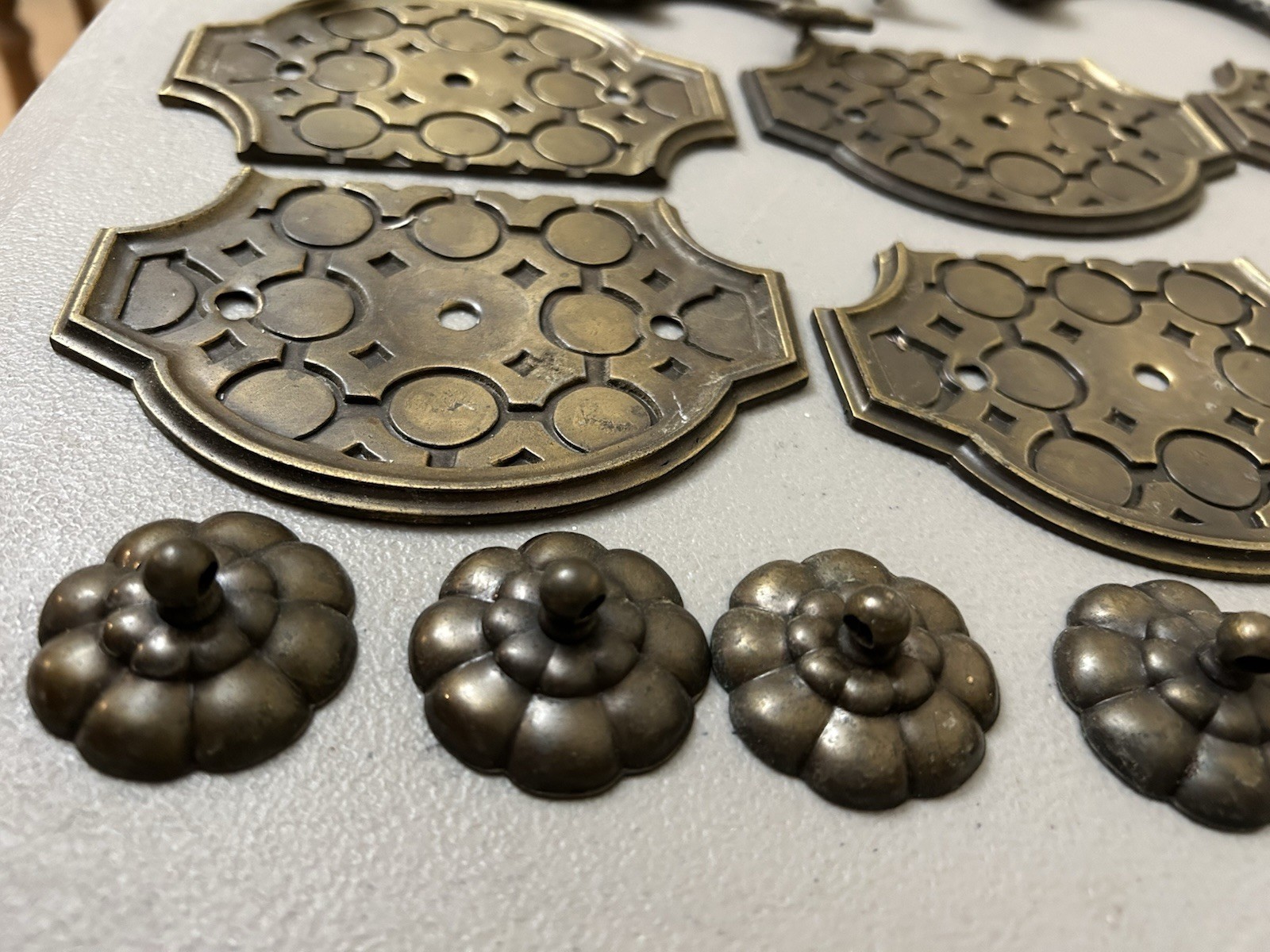 Antique Vintage Parts Lot  Metal Drawer Pulls Flowers And More