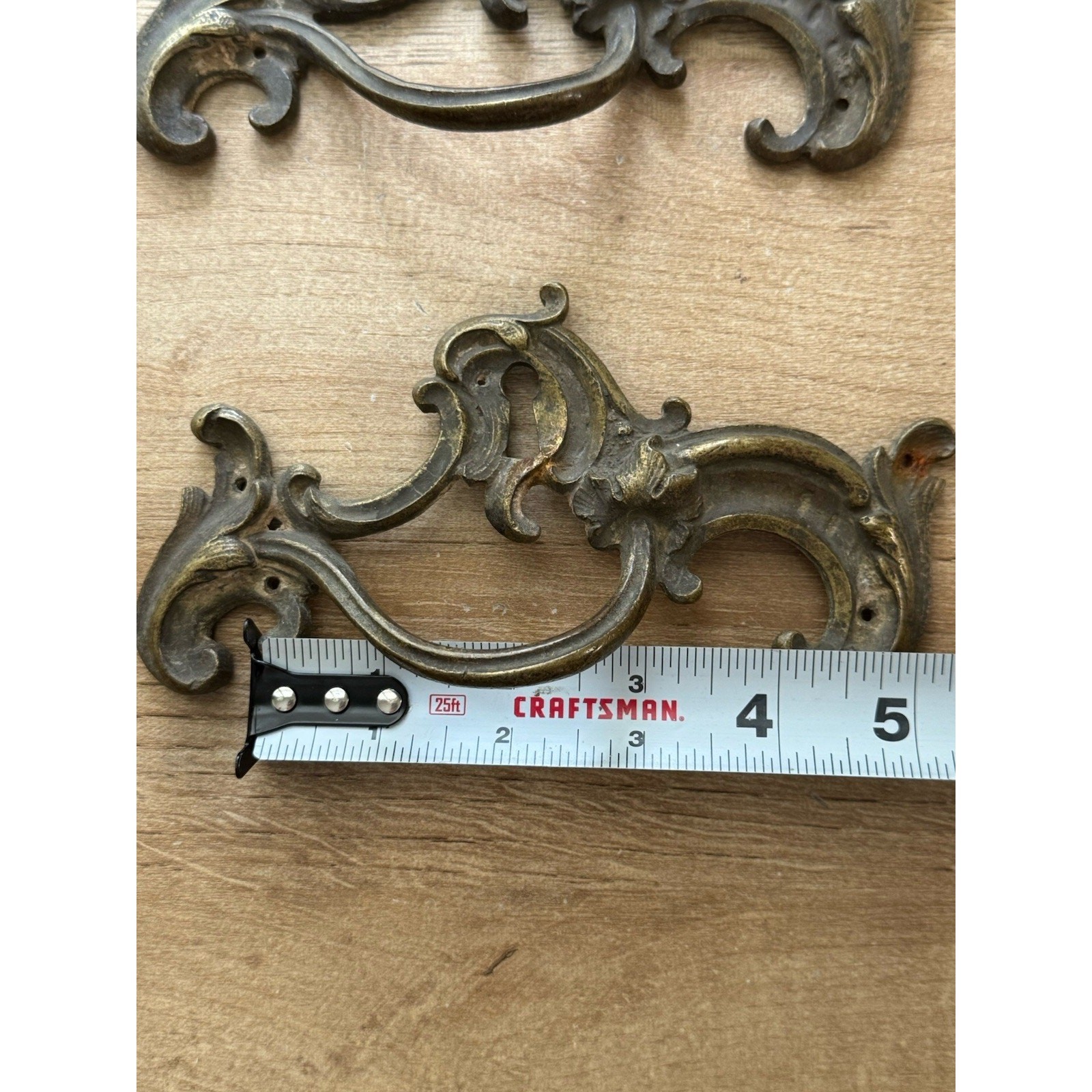 Pair Antique Drawer Pull Handles French Rococo Louis XV 1800s Bronze 6″