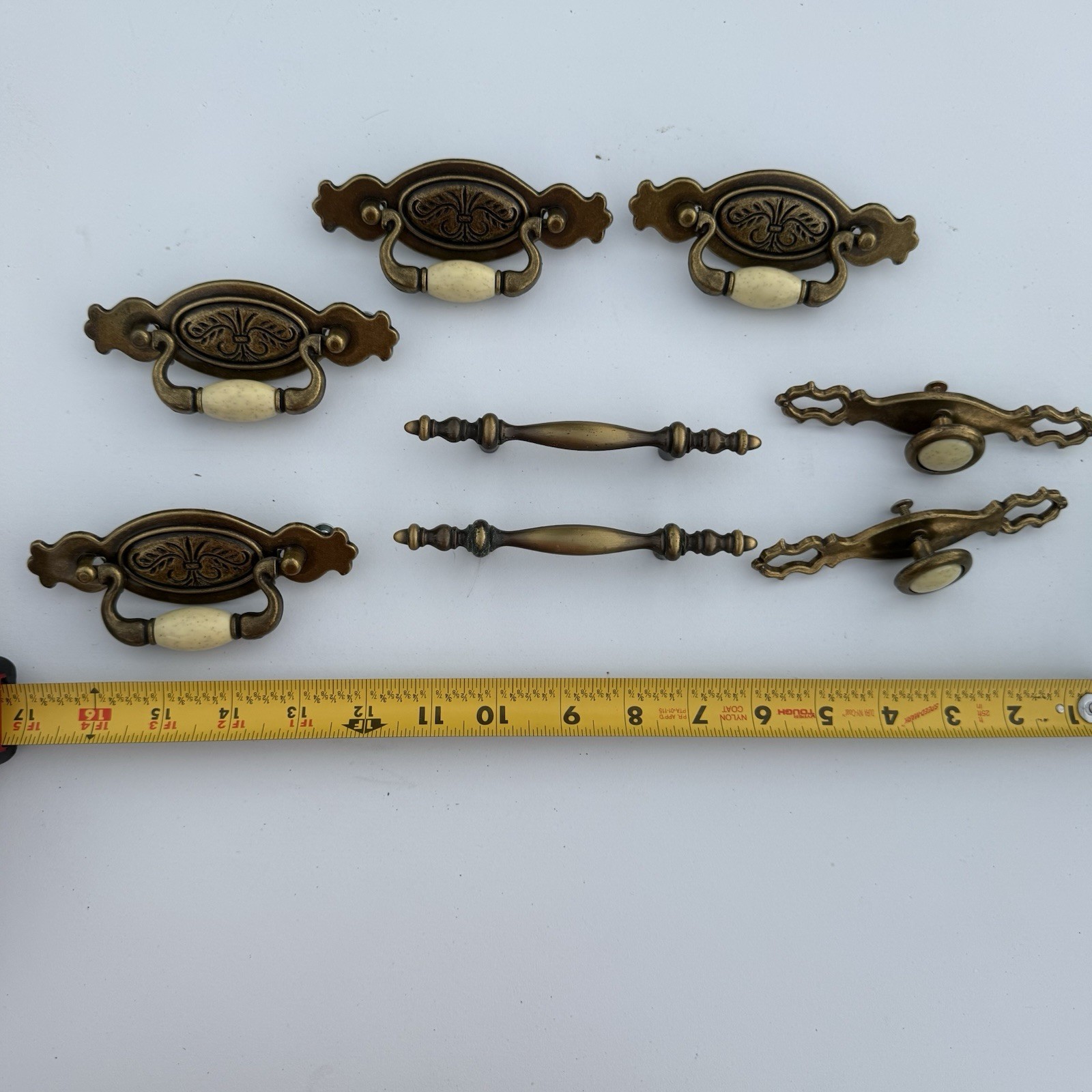 Vintage Brass Hardware Drawer Pulls With Beige Ceramic Center Bead Cabinet Mixed
