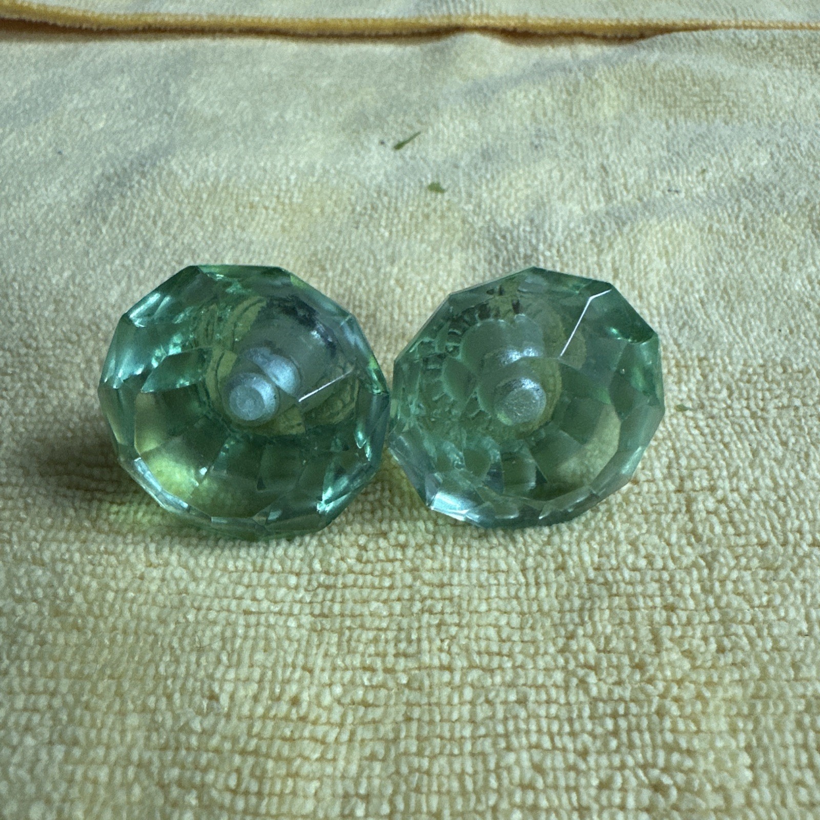 Antique / Vintage Green Glass Drawer Pulls – 2 knobs