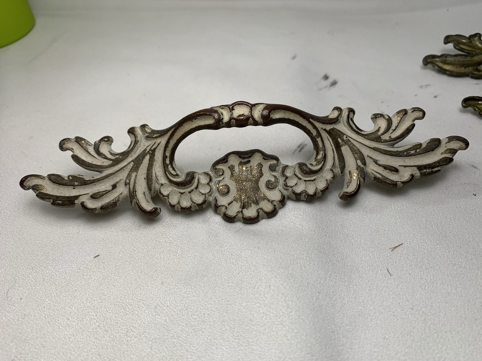 11 Vintage French Provincial Drawer Pulls 3″ centers + 4 Brass & White Coloring