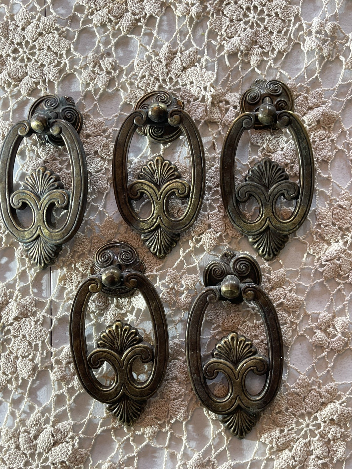 Lot 5 Vintage KBC Keeler Brass Co. Door Knocker Drop Pull Handle With Backplates