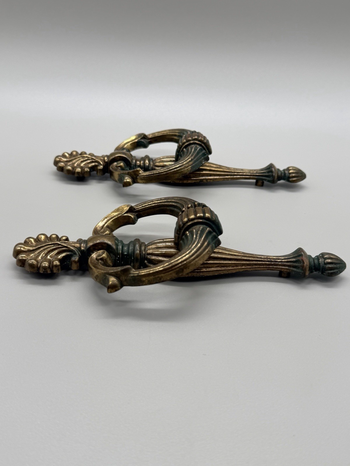 VTG Keeler Brass Co 7″ Drop Ring Pulls French Provincial Hardware 5″ C-C Pair