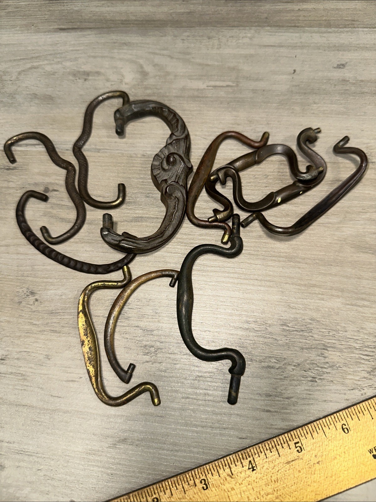 11 Old Drawer Pull Handles Nice Variety, Brass & Steel Vintage