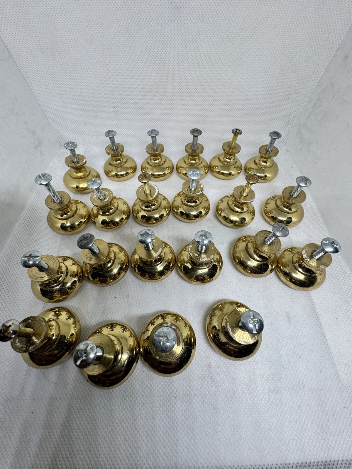 22 -matching vintage solid brass round drawer cabinet knobs pulls 1”x1”