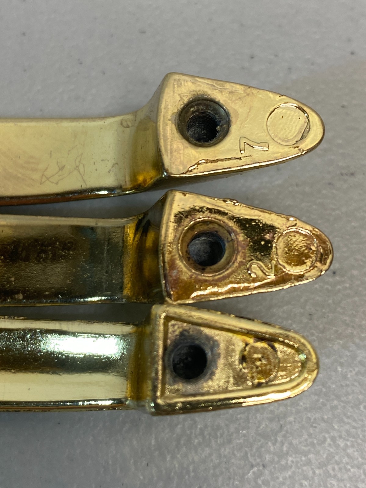 Vintage Ajax MCM Gold Chrome Drawer Pull/Cabinet Handles #530 – Lot of 3