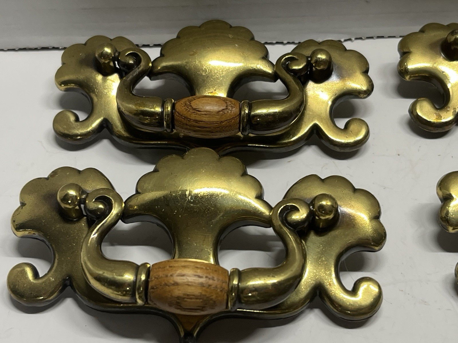 Vintage Lot (8) NOS KBC#19123 Brass Plated & Wood Batwing Drop Bail Pulls